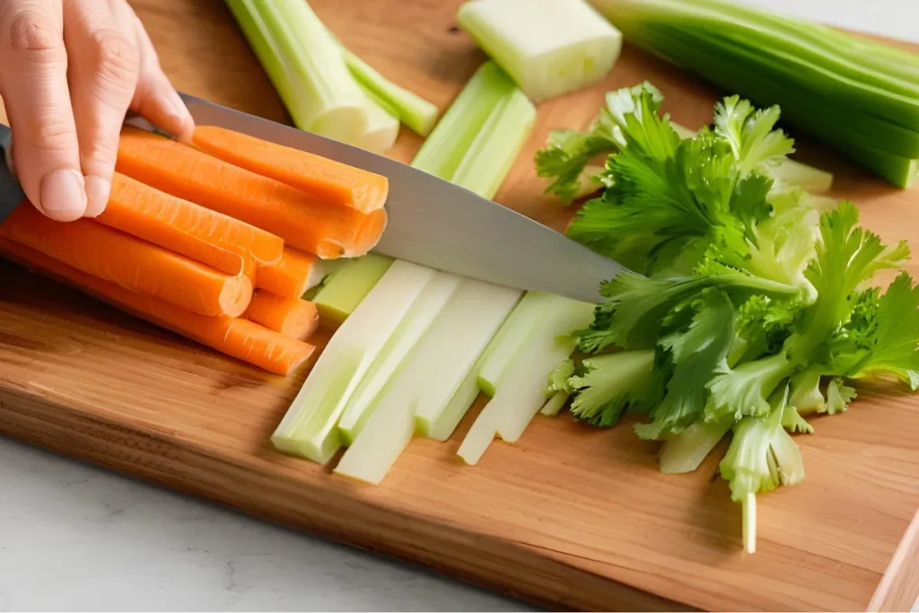 Chopping vegetables for chicken soup