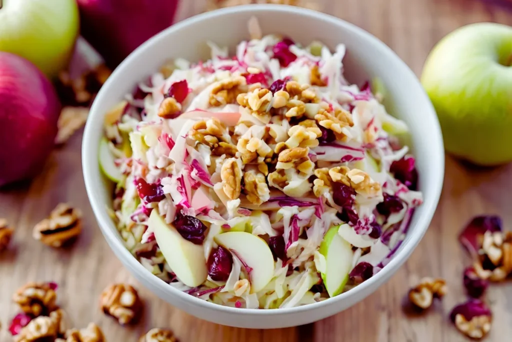 Apple Cranberry Coleslaw with walnuts and extra toppings