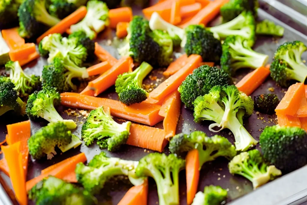 Carrots and Broccoli Prepped for Roasting