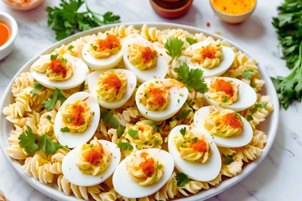 Garnished Deviled Egg Pasta Salad