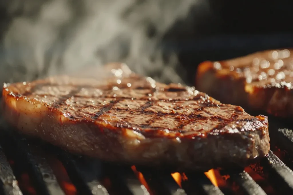 Searing Garlic Butter Ribeye Steak in a Pan