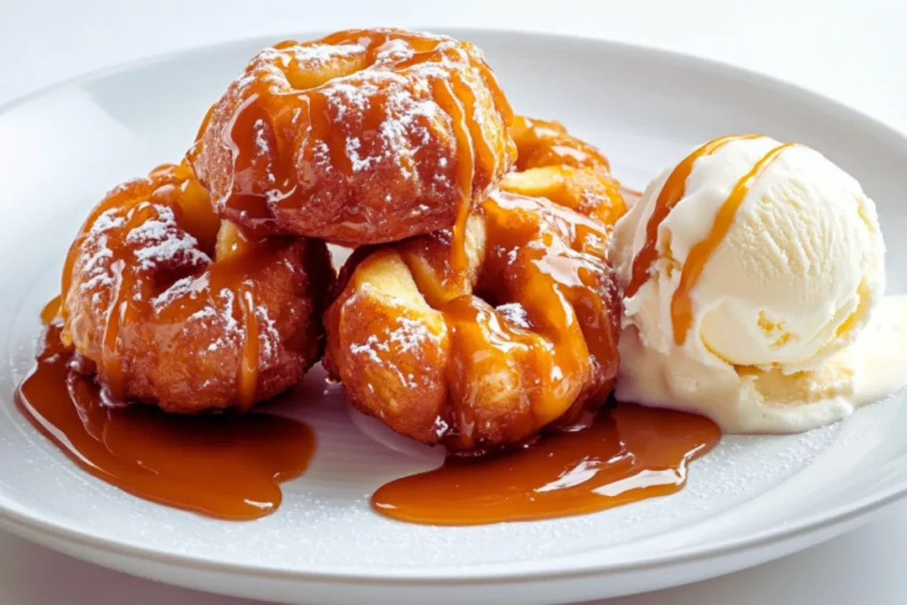 Apple fritters with caramel sauce