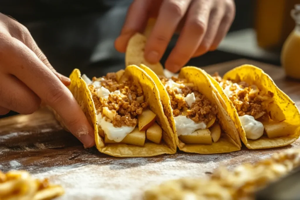 Assembling Apple Cheesecake Tacos