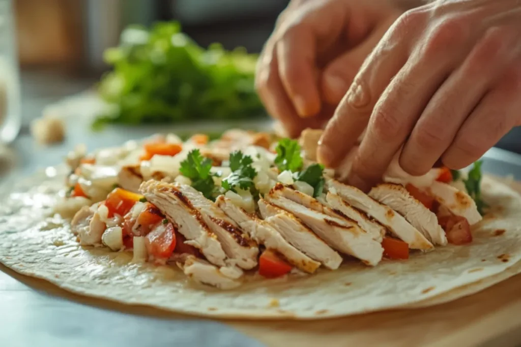 Assembling chicken quesadilla