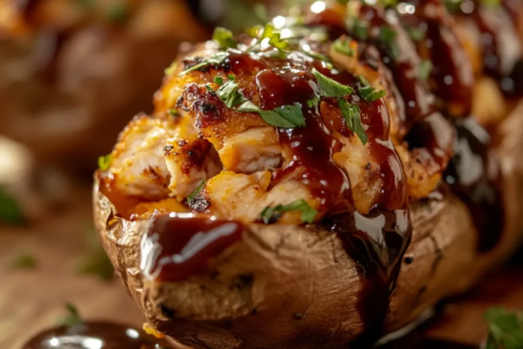 BBQ Chicken Stuffed Sweet Potatoes on a plate