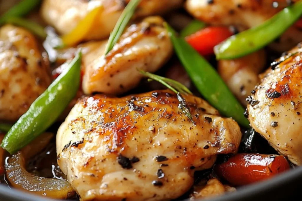 Black Pepper Chicken on a white plate