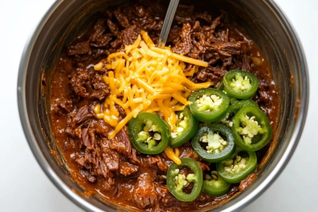 Chopped jalapenos and cheese being added to the filling