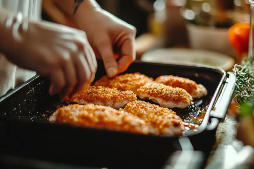 Busy cook preparing air fryer chicken cutlets