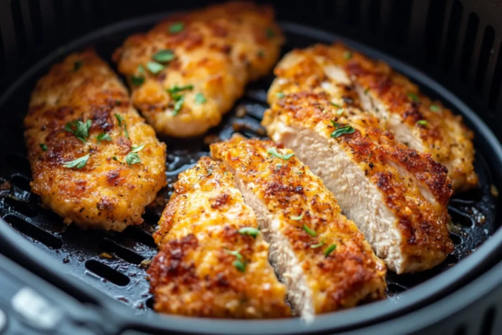 Cutting into air fryer chicken cutlets