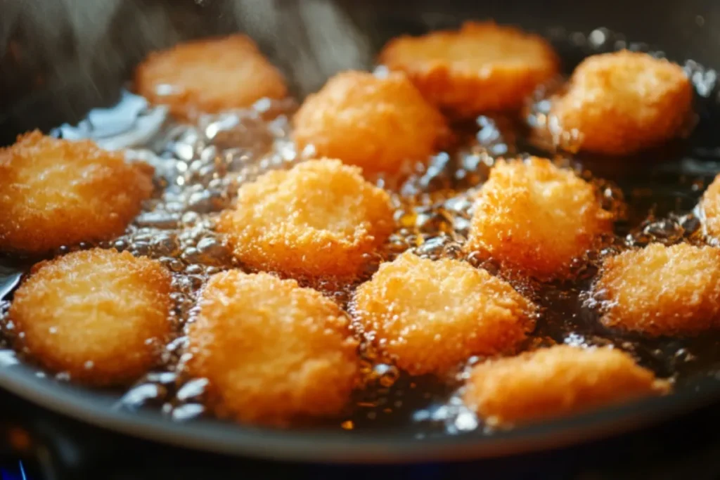 Frying homemade chicken nuggets