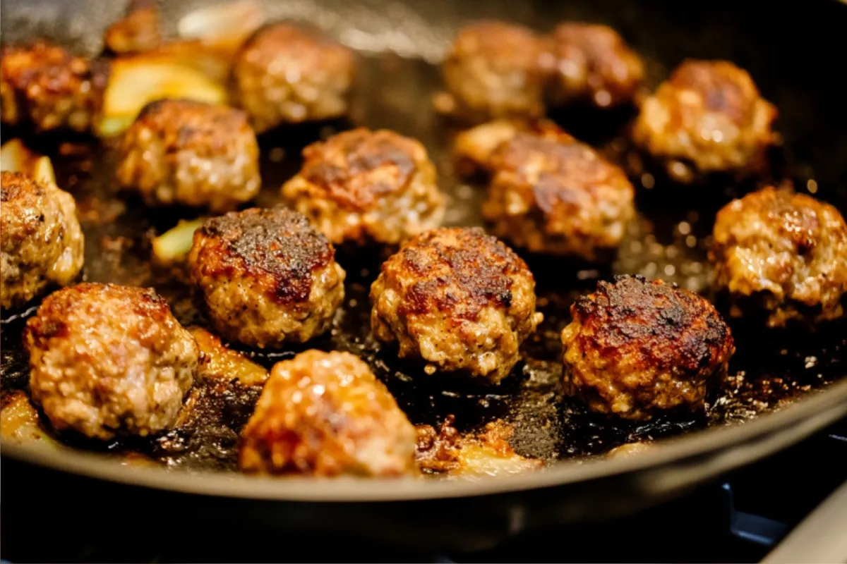 Cooking meatballs in a skillet