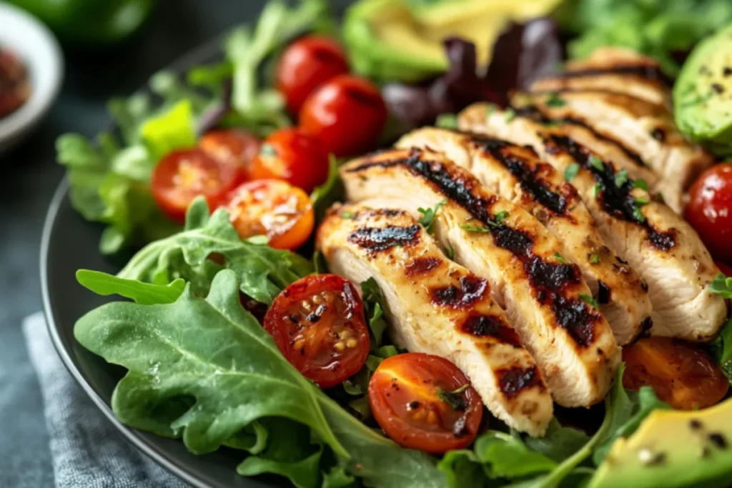 fresh salad with grilled chicken