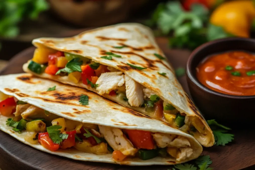 Healthy chicken quesadilla with veggies