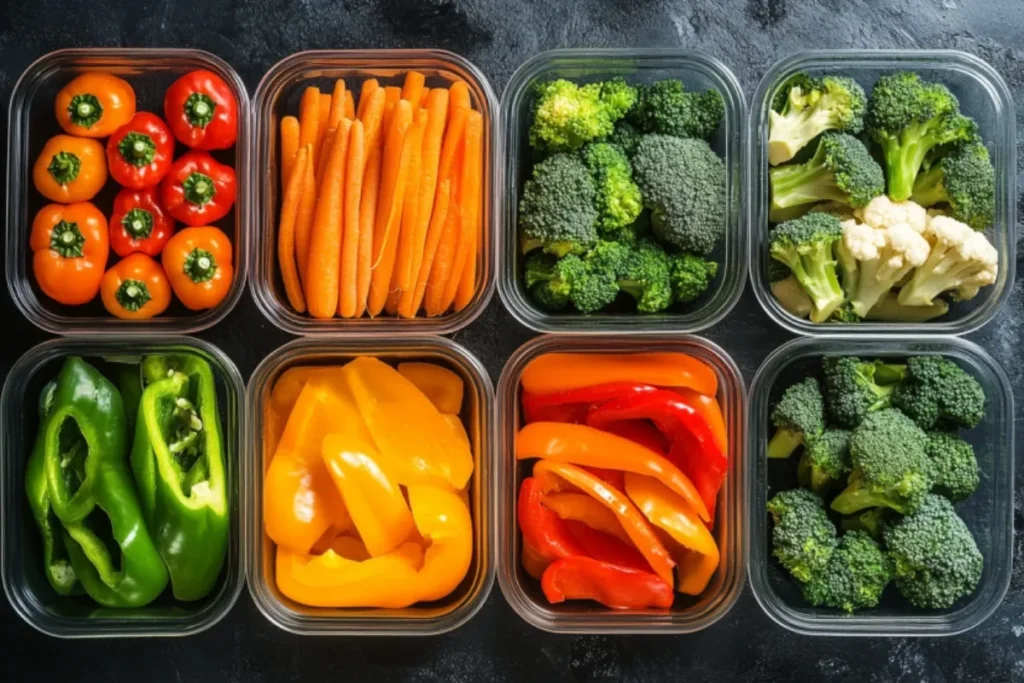 meal prep containers with veggies