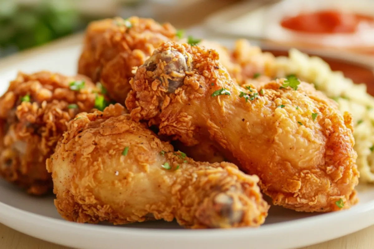 Golden fried chicken with crispy crust