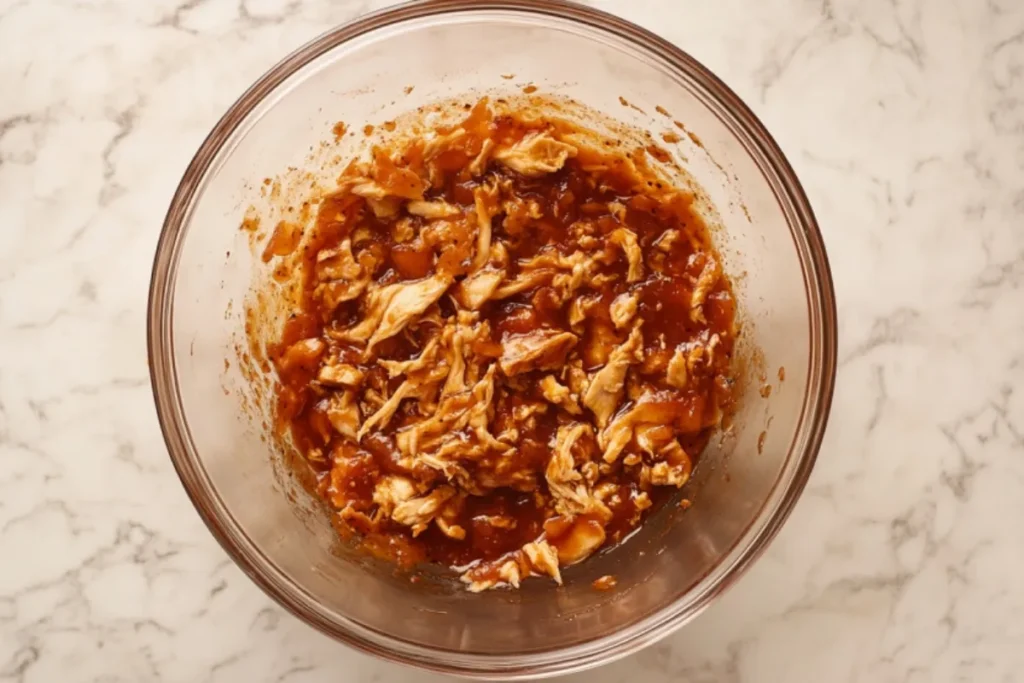 Shredded BBQ chicken in a bowl