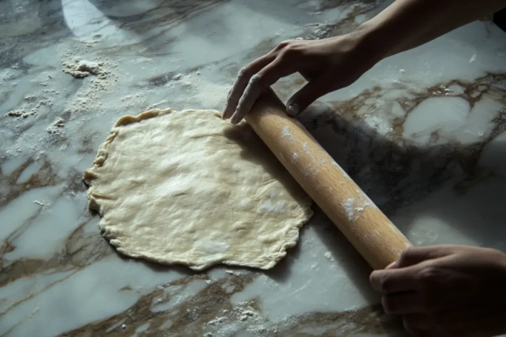 Rolling out pie dough with a rolling pin