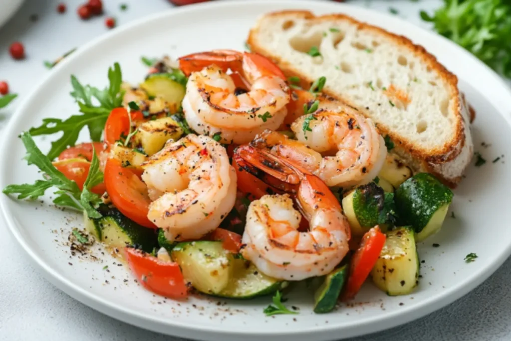 Serving Shrimp Salad with Side Dishes