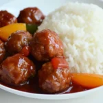 Sweet and Sour Meatballs served with rice