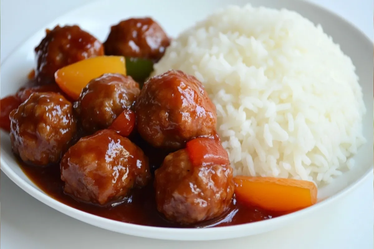 Sweet and Sour Meatballs served with rice