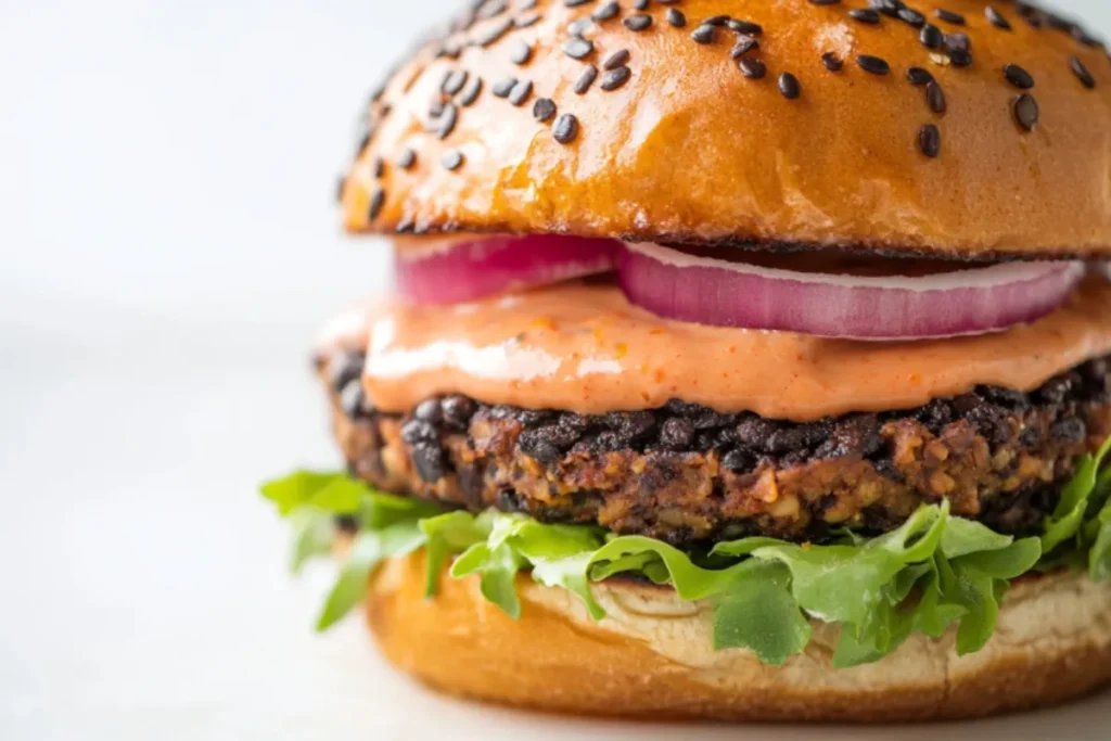 Veggie burger with a tangy sauce